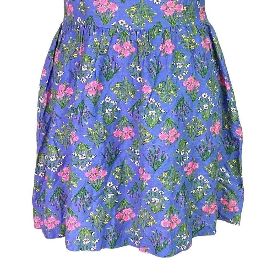 Loft Fit Flare Floral Mini Dress Women 10T Tall Blue Puff Sleeve Cottagecore NEW - Picture 4 of 9